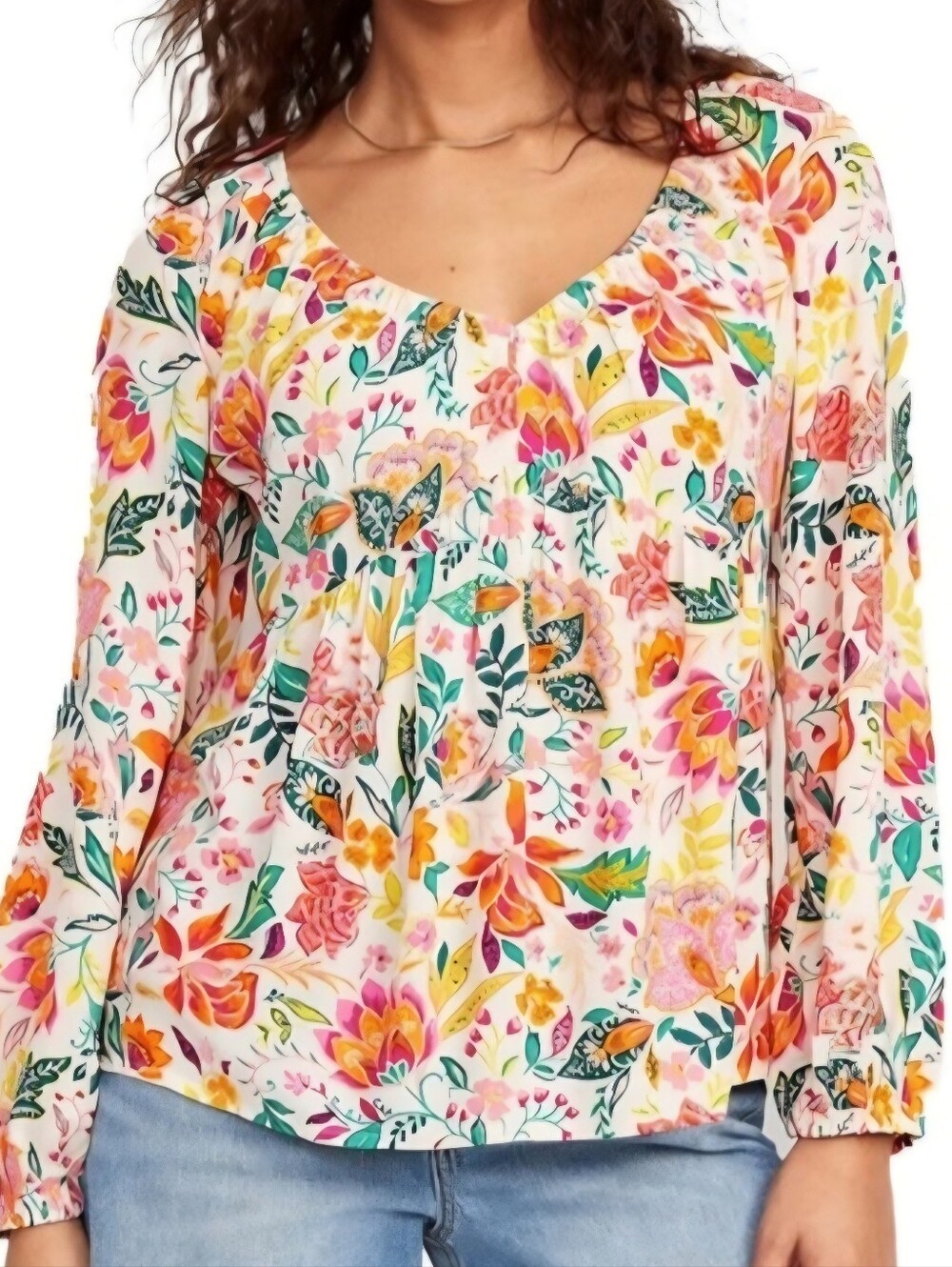 Old Navy Floral V-Neck Peasant Blouse Long Sleeve Boho Top Womens Size M - Picture 13 of 13